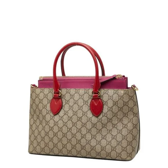Gucci GG Supreme 2-Way Shoulder Bag Beige Pink Red Leather - Picture 2 of 10